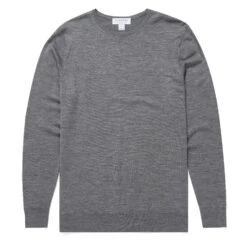 Sunspel Merino Crew Neck Knit Grey Melange