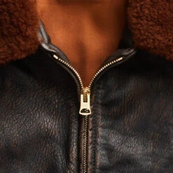 RRL By Ralph Lauren Shearling Leather Jacket Black / Brown -Cheap Costume Store 24111 4