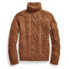 RRL By Ralph Lauren Cable Turtleneck Pullover Knit Tan Donegal Multi