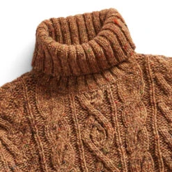 RRL By Ralph Lauren Cable Turtleneck Pullover Knit Tan Donegal Multi -Cheap Costume Store 27231 3