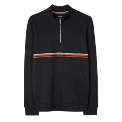 Paul Smith Half Zip Artist Stripe Sweatshirt Black