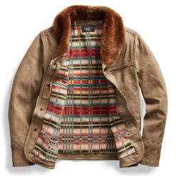 RRL By Ralph Lauren Shearling-Collar Leather Jacket Natural / Tan -Cheap Costume Store 28617 3