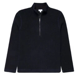 Sunspel Wool Fleece Zip Neck Navy