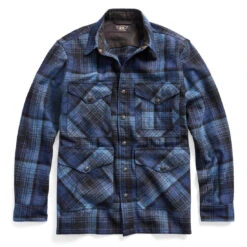 RRL By Ralph Lauren Plaid Wool Cotton Overshirt Dark Blue / Blue