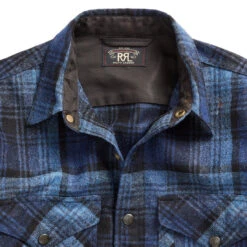 RRL By Ralph Lauren Plaid Wool Cotton Overshirt Dark Blue / Blue -Cheap Costume Store RRL by Ralph Lauren Plaid Wool Cotton Overshirt Dark Blue Blue 3