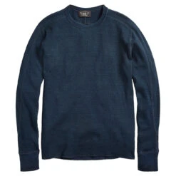 RRL By Ralph Lauren Jacquard-Knit Crew Neck L/S T-Shirt Rinsed Blue Indigo