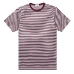 Sunspel Classic Crew T-Shirt White / Maroon English Stripe