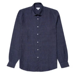 Sunspel Linen Shirt Navy Melange