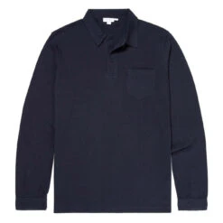 Sunspel Long Sleeved Riviera Polo Navy